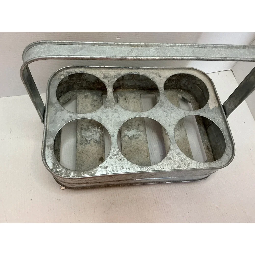 Pottery Barn Galvanized Metal 6 Bottle Carrier Caddy Farmhouse Decor